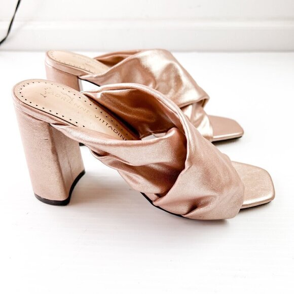 Adrienne Vittadini Genie Rose Gold Crossover Block Heel Slide Sandals Size 6 - Picture 6 of 12